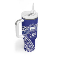 Personalised Queen Salote College Tumbler With Handle Kolisi Fefine 100th Anniversary Kupesi Blue LT14 - Polynesian Pride