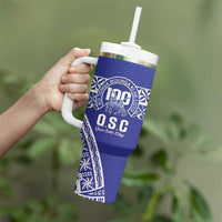 Personalised Queen Salote College Tumbler With Handle Kolisi Fefine 100th Anniversary Kupesi Blue LT14 - Polynesian Pride