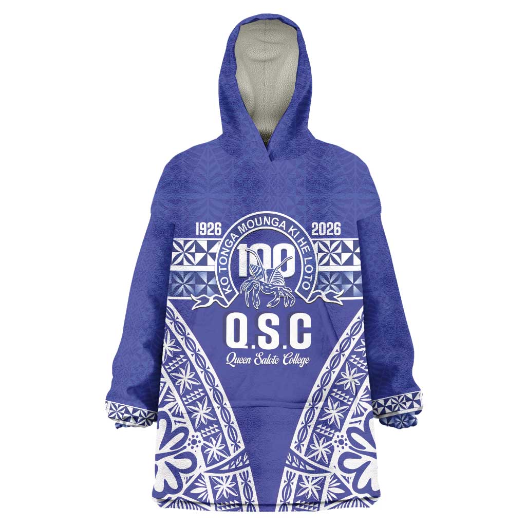 Personalised Queen Salote College Wearable Blanket Hoodie Kolisi Fefine 100th Anniversary Kupesi Blue LT14 One Size Blue - Polynesian Pride