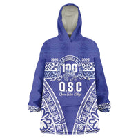 Personalised Queen Salote College Wearable Blanket Hoodie Kolisi Fefine 100th Anniversary Kupesi Blue LT14 One Size Blue - Polynesian Pride