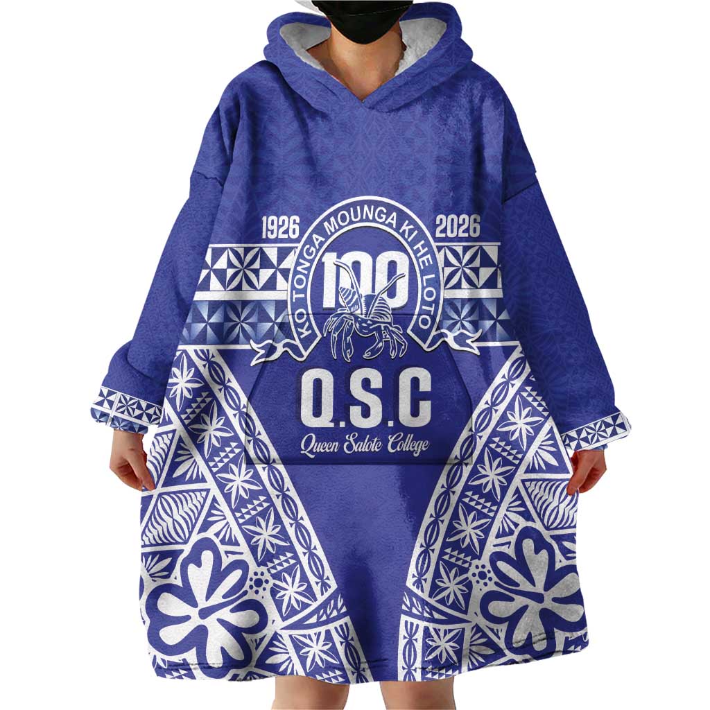 Personalised Queen Salote College Wearable Blanket Hoodie Kolisi Fefine 100th Anniversary Kupesi Blue LT14 - Polynesian Pride