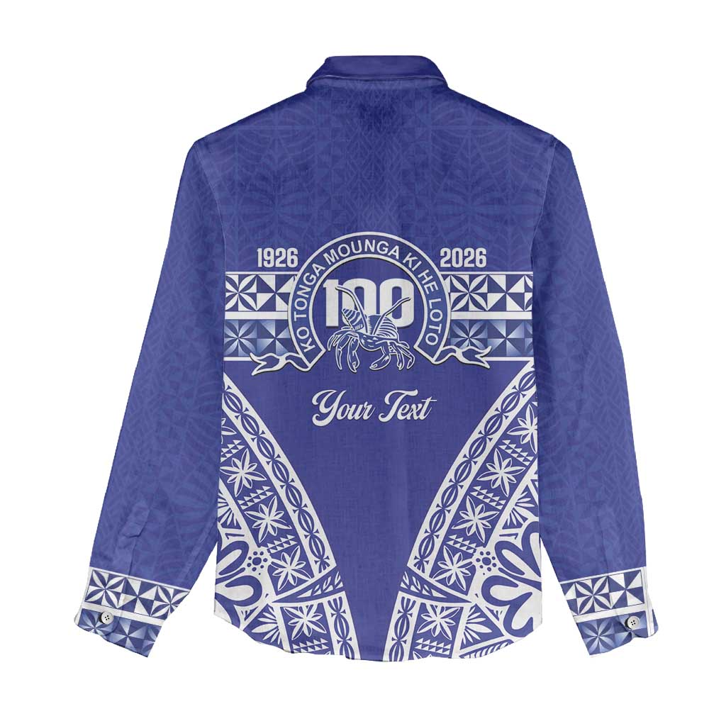 Personalised Queen Salote College Women Casual Shirt Kolisi Fefine 100th Anniversary Kupesi Blue LT14 - Polynesian Pride