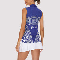 Personalised Queen Salote College Women Sleeveless Polo Shirt Kolisi Fefine 100th Anniversary Kupesi Blue LT14 - Polynesian Pride
