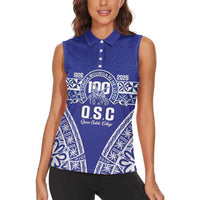 Personalised Queen Salote College Women Sleeveless Polo Shirt Kolisi Fefine 100th Anniversary Kupesi Blue LT14 - Polynesian Pride