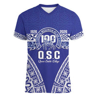 Personalised Queen Salote College Women V-Neck T-Shirt Kolisi Fefine 100th Anniversary Kupesi Blue LT14 Female Blue - Polynesian Pride