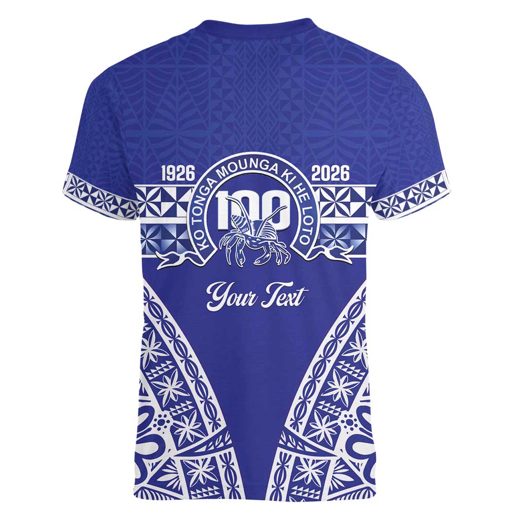 Personalised Queen Salote College Women V-Neck T-Shirt Kolisi Fefine 100th Anniversary Kupesi Blue LT14 - Polynesian Pride