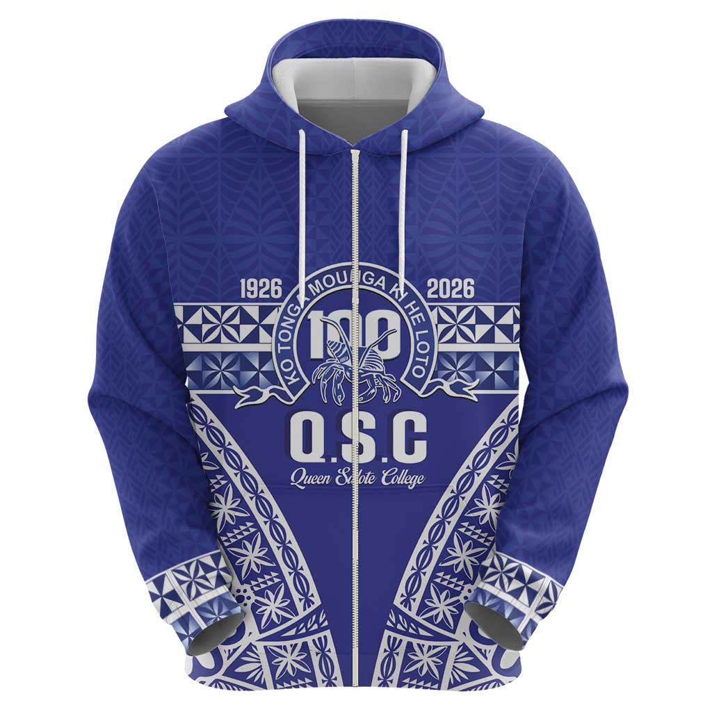 Personalised Queen Salote College Zip Hoodie Kolisi Fefine 100th Anniversary Kupesi Blue LT14 - Polynesian Pride