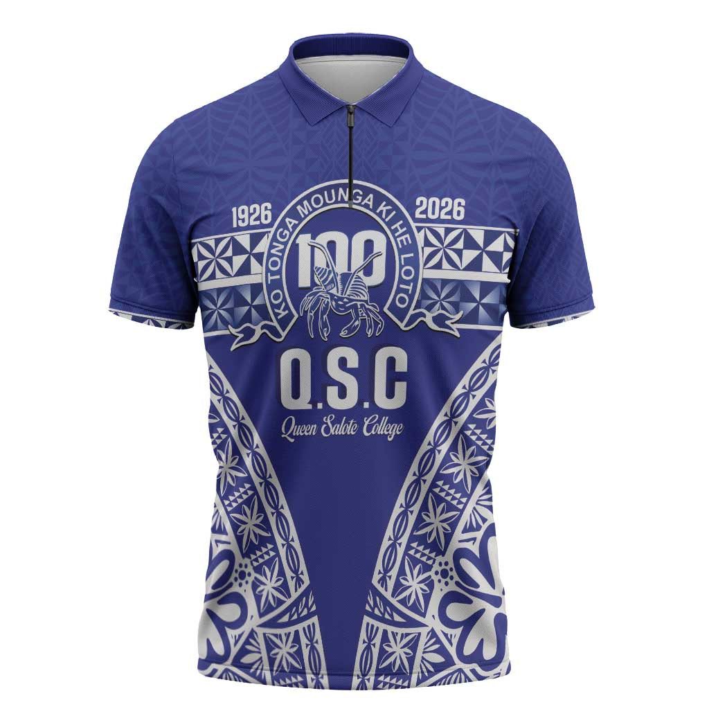 Personalised Queen Salote College Zipper Polo Shirt Kolisi Fefine 100th Anniversary Kupesi Blue LT14 Blue - Polynesian Pride