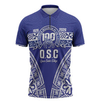 Personalised Queen Salote College Zipper Polo Shirt Kolisi Fefine 100th Anniversary Kupesi Blue LT14 Blue - Polynesian Pride