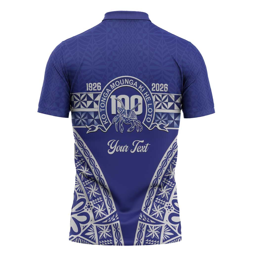 Personalised Queen Salote College Zipper Polo Shirt Kolisi Fefine 100th Anniversary Kupesi Blue LT14 - Polynesian Pride