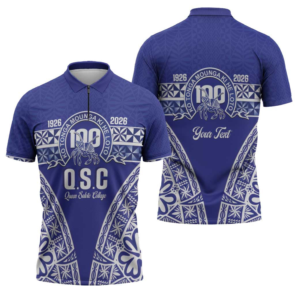 Personalised Queen Salote College Zipper Polo Shirt Kolisi Fefine 100th Anniversary Kupesi Blue LT14 - Polynesian Pride