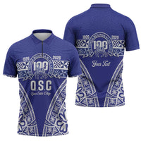 Personalised Queen Salote College Zipper Polo Shirt Kolisi Fefine 100th Anniversary Kupesi Blue LT14 - Polynesian Pride