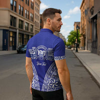 Personalised Queen Salote College Zipper Polo Shirt Kolisi Fefine 100th Anniversary Kupesi Blue LT14 - Polynesian Pride