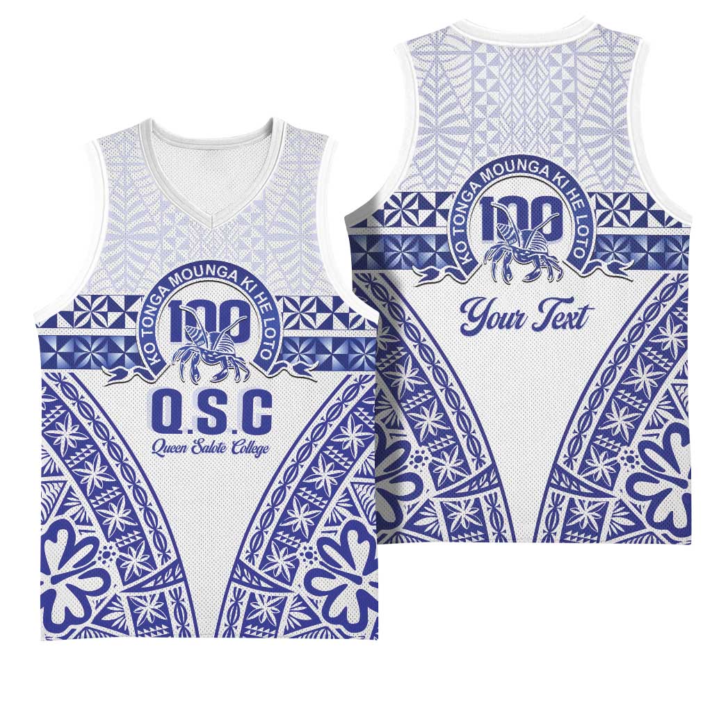 Personalised Queen Salote College Basketball Jersey Kolisi Fefine 100th Anniversary Kupesi White LT14 - Polynesian Pride