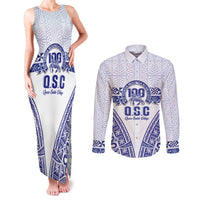 Personalised Queen Salote College Couples Matching Tank Maxi Dress and Long Sleeve Button Shirt Kolisi Fefine 100th Anniversary Kupesi White LT14 White - Polynesian Pride