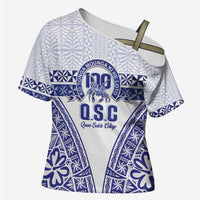 Personalised Queen Salote College Cross Shoulder Shirt Kolisi Fefine 100th Anniversary Kupesi White LT14 Female White - Polynesian Pride