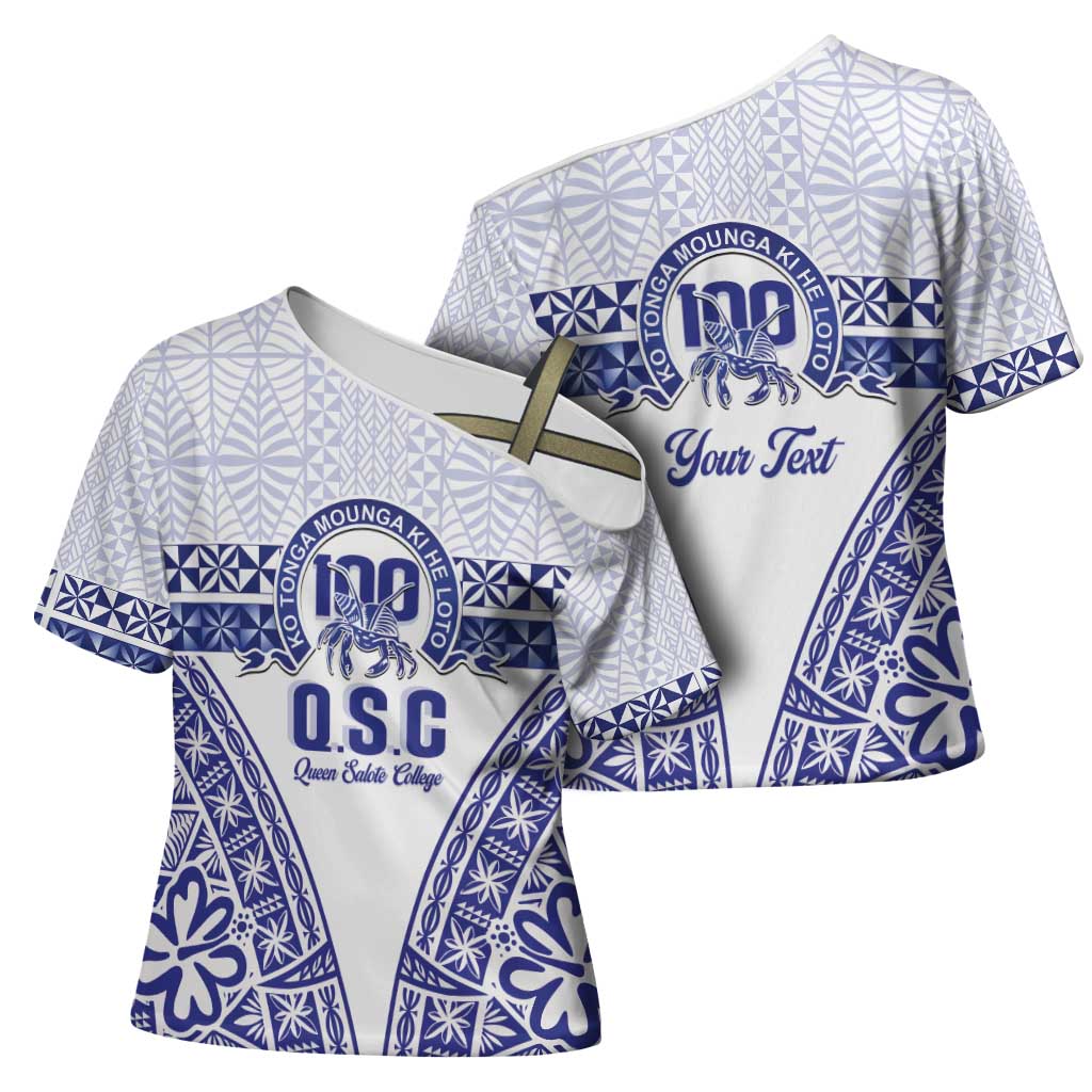 Personalised Queen Salote College Cross Shoulder Shirt Kolisi Fefine 100th Anniversary Kupesi White LT14 - Polynesian Pride