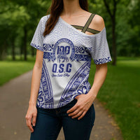 Personalised Queen Salote College Cross Shoulder Shirt Kolisi Fefine 100th Anniversary Kupesi White LT14 - Polynesian Pride