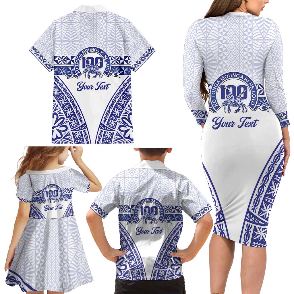 Personalised Queen Salote College Family Matching Long Sleeve Bodycon Dress and Hawaiian Shirt Kolisi Fefine 100th Anniversary Kupesi White LT14 - Polynesian Pride