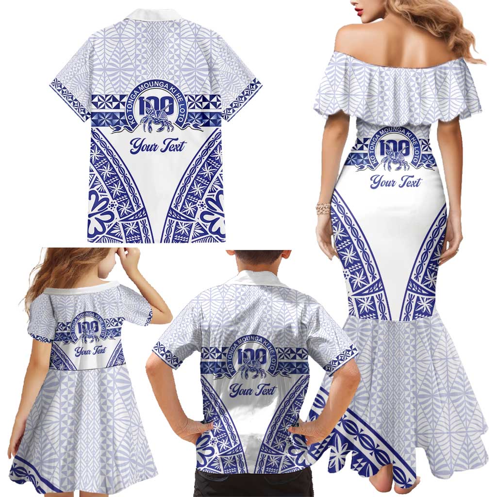 Personalised Queen Salote College Family Matching Mermaid Dress and Hawaiian Shirt Kolisi Fefine 100th Anniversary Kupesi White LT14 - Polynesian Pride
