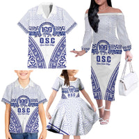 Personalised Queen Salote College Family Matching Off The Shoulder Long Sleeve Dress and Hawaiian Shirt Kolisi Fefine 100th Anniversary Kupesi White LT14 - Polynesian Pride