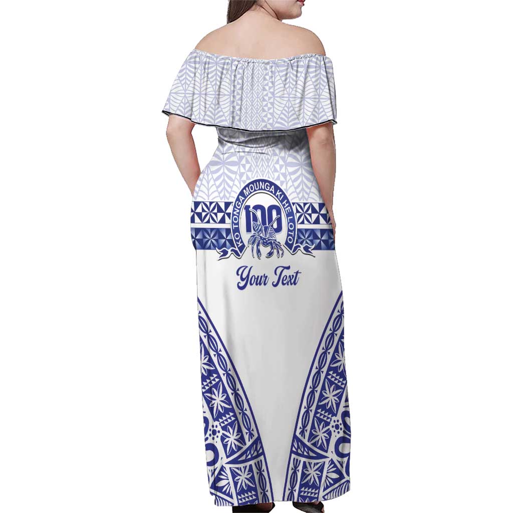 Personalised Queen Salote College Family Matching Off Shoulder Maxi Dress and Hawaiian Shirt Kolisi Fefine 100th Anniversary Kupesi White LT14 - Polynesian Pride