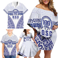 Personalised Queen Salote College Family Matching Off Shoulder Short Dress and Hawaiian Shirt Kolisi Fefine 100th Anniversary Kupesi White LT14 - Polynesian Pride