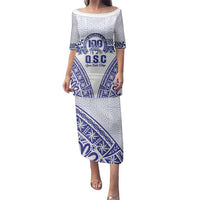 Personalised Queen Salote College Family Matching Puletasi and Hawaiian Shirt Kolisi Fefine 100th Anniversary Kupesi White LT14 Mom's Dress White - Polynesian Pride