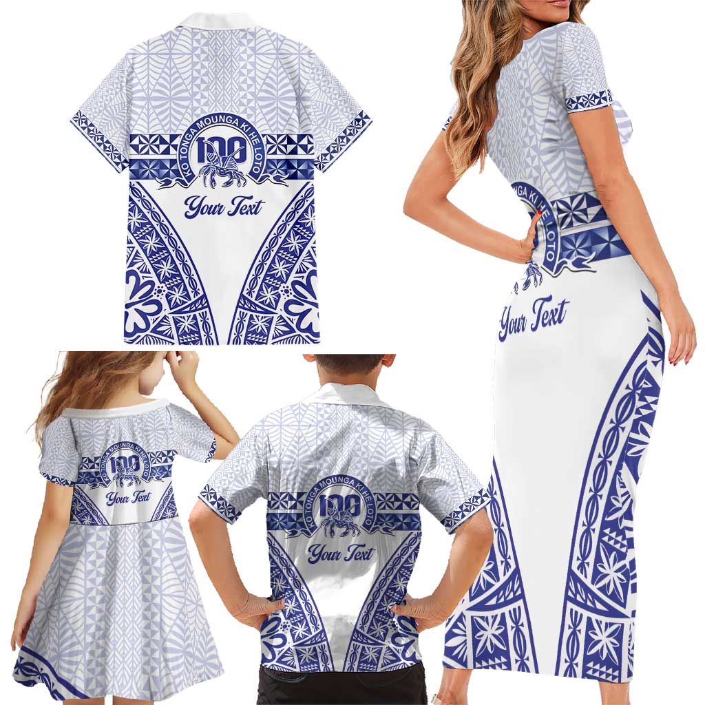 Personalised Queen Salote College Family Matching Short Sleeve Bodycon Dress and Hawaiian Shirt Kolisi Fefine 100th Anniversary Kupesi White LT14 - Polynesian Pride