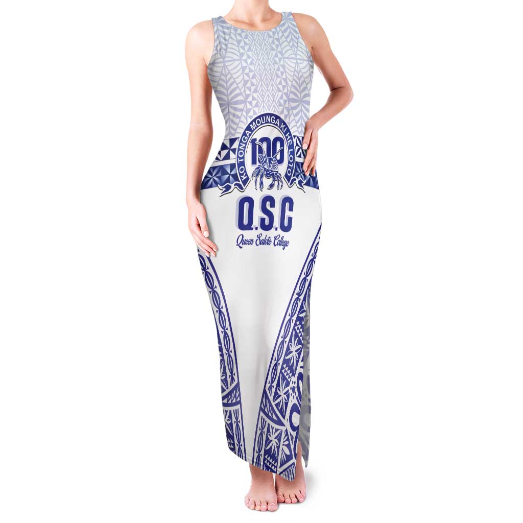 Personalised Queen Salote College Family Matching Tank Maxi Dress and Hawaiian Shirt Kolisi Fefine 100th Anniversary Kupesi White LT14 Mom's Dress White - Polynesian Pride