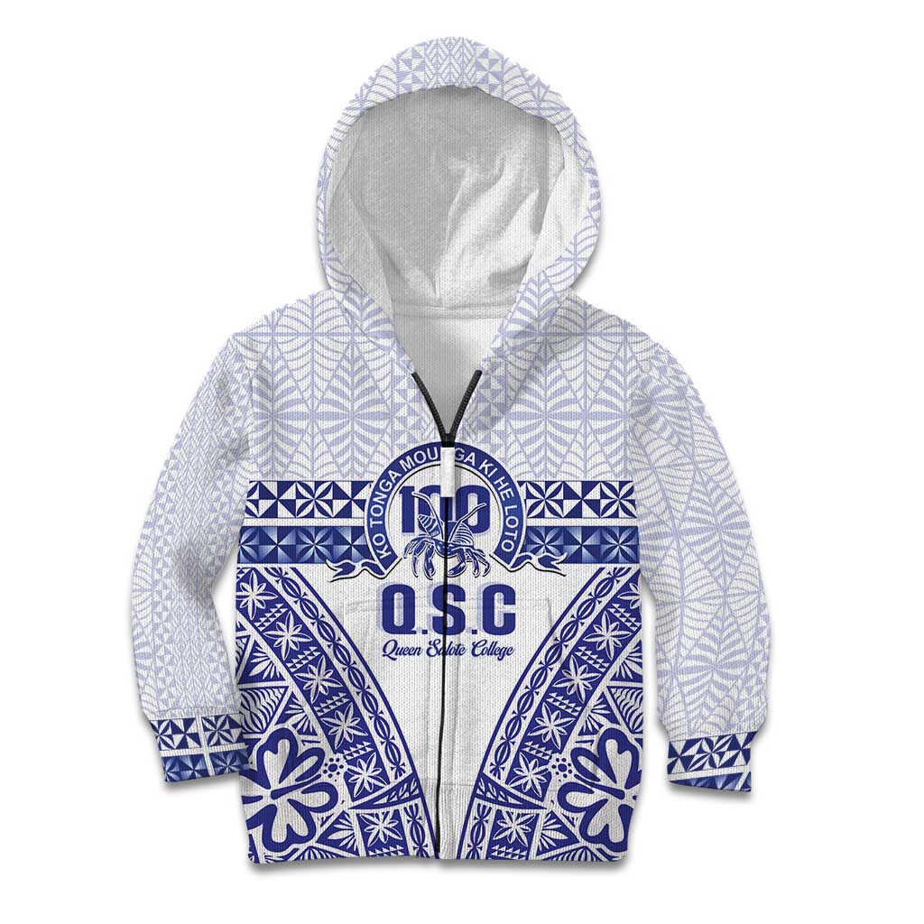 Personalised Queen Salote College Kid Hoodie Kolisi Fefine 100th Anniversary Kupesi White LT14 Zip Hoodie White - Polynesian Pride