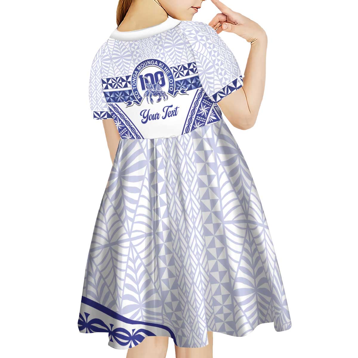 Personalised Queen Salote College Kid Short Sleeve Dress Kolisi Fefine 100th Anniversary Kupesi White LT14 - Polynesian Pride