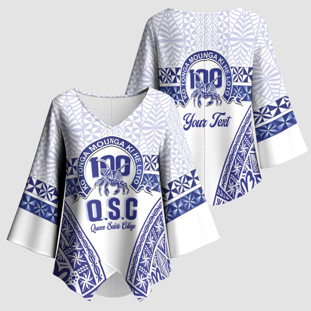Personalised Queen Salote College Kimono Sleeve Blouse Kolisi Fefine 100th Anniversary Kupesi White LT14 - Polynesian Pride