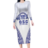 Personalised Queen Salote College Long Sleeve Bodycon Dress Kolisi Fefine 100th Anniversary Kupesi White LT14 Long Dress White - Polynesian Pride
