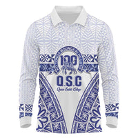 Personalised Queen Salote College Long Sleeve Polo Shirt Kolisi Fefine 100th Anniversary Kupesi White LT14 White - Polynesian Pride