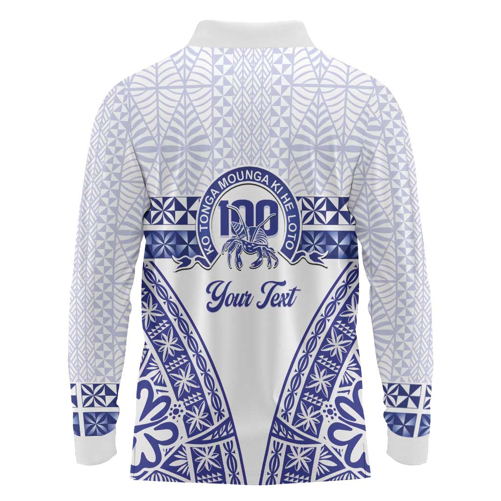 Personalised Queen Salote College Long Sleeve Polo Shirt Kolisi Fefine 100th Anniversary Kupesi White LT14 - Polynesian Pride