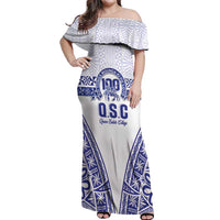 Personalised Queen Salote College Off Shoulder Maxi Dress Kolisi Fefine 100th Anniversary Kupesi White LT14 Women White - Polynesian Pride