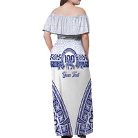 Personalised Queen Salote College Off Shoulder Maxi Dress Kolisi Fefine 100th Anniversary Kupesi White LT14 - Polynesian Pride