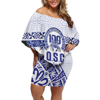 Personalised Queen Salote College Off Shoulder Short Dress Kolisi Fefine 100th Anniversary Kupesi White LT14 Women White - Polynesian Pride
