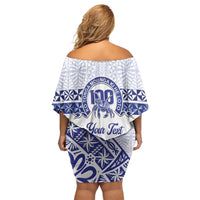 Personalised Queen Salote College Off Shoulder Short Dress Kolisi Fefine 100th Anniversary Kupesi White LT14 - Polynesian Pride
