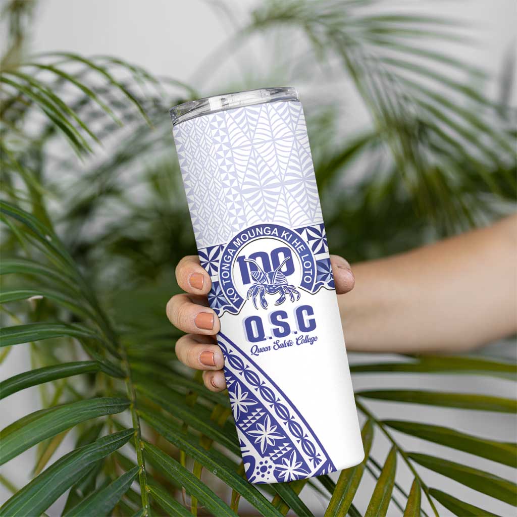 Personalised Queen Salote College Skinny Tumbler Kolisi Fefine 100th Anniversary Kupesi White LT14 - Polynesian Pride