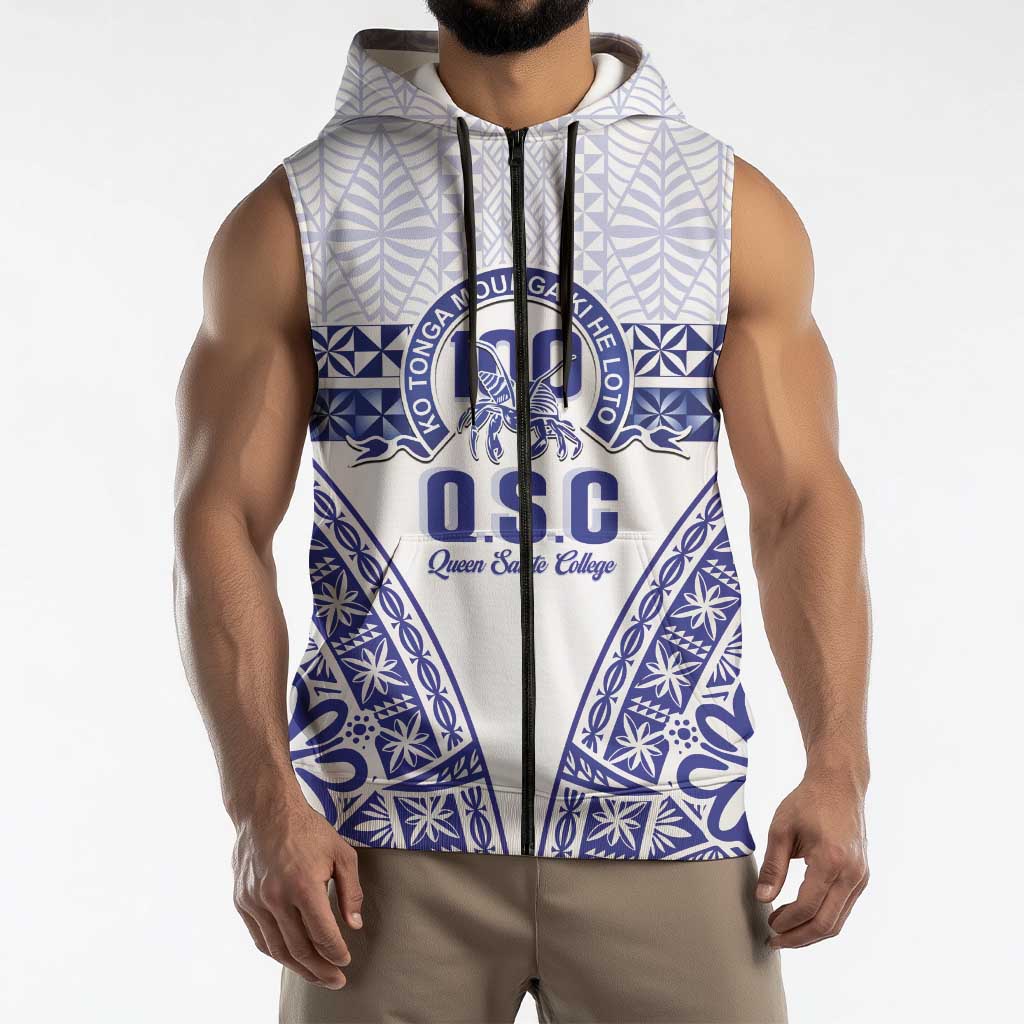 Personalised Queen Salote College Sleeveless Zip Hoodie Kolisi Fefine 100th Anniversary Kupesi White LT14 - Polynesian Pride