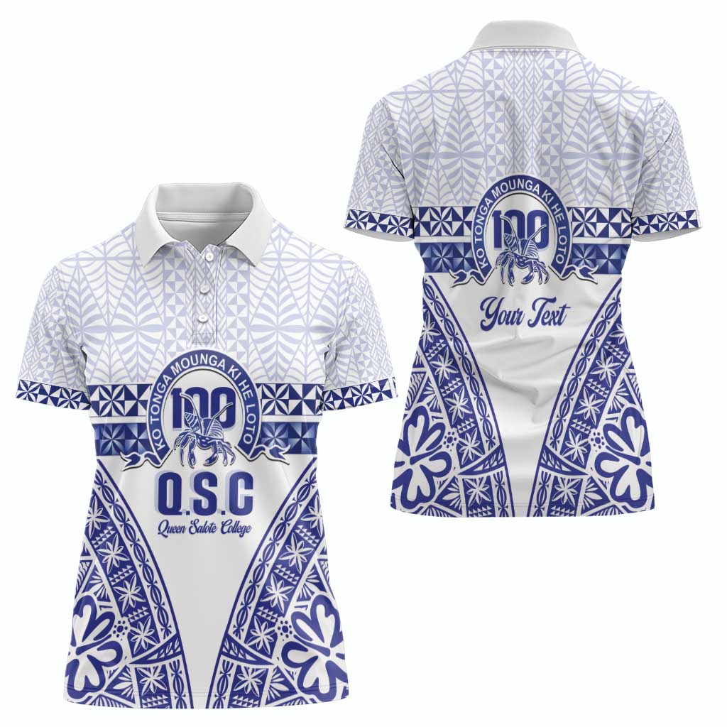 Personalised Queen Salote College Women Polo Shirt Kolisi Fefine 100th Anniversary Kupesi White - Polynesian Pride
