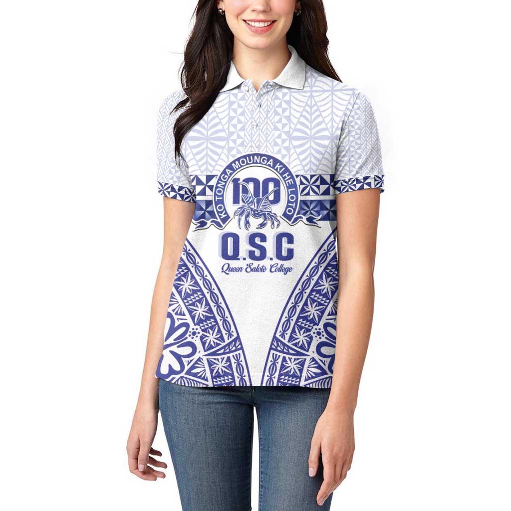 Personalised Queen Salote College Women Polo Shirt Kolisi Fefine 100th Anniversary Kupesi White - Polynesian Pride