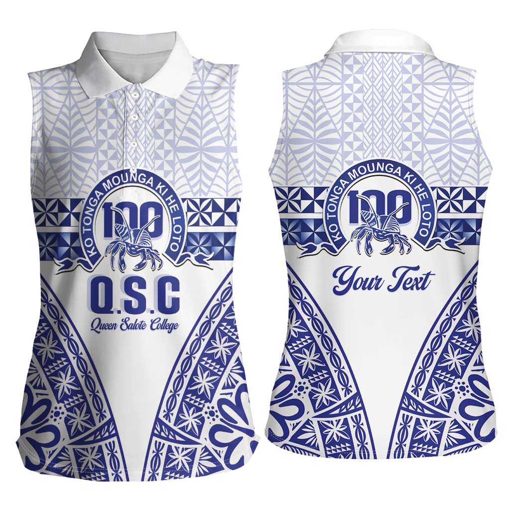 Personalised Queen Salote College Women Sleeveless Polo Shirt Kolisi Fefine 100th Anniversary Kupesi White LT14 - Polynesian Pride