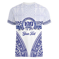 Personalised Queen Salote College Women V-Neck T-Shirt Kolisi Fefine 100th Anniversary Kupesi White LT14 - Polynesian Pride