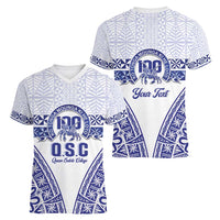 Personalised Queen Salote College Women V-Neck T-Shirt Kolisi Fefine 100th Anniversary Kupesi White LT14 - Polynesian Pride