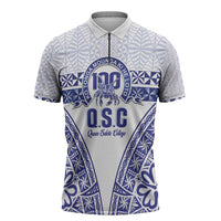 Personalised Queen Salote College Zipper Polo Shirt Kolisi Fefine 100th Anniversary Kupesi White LT14 White - Polynesian Pride