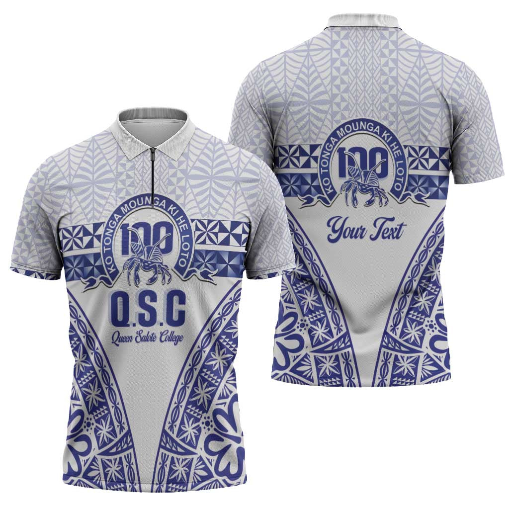 Personalised Queen Salote College Zipper Polo Shirt Kolisi Fefine 100th Anniversary Kupesi White LT14 - Polynesian Pride