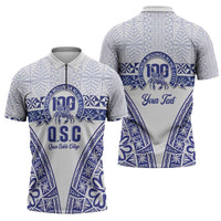 Personalised Queen Salote College Zipper Polo Shirt Kolisi Fefine 100th Anniversary Kupesi White LT14 - Polynesian Pride